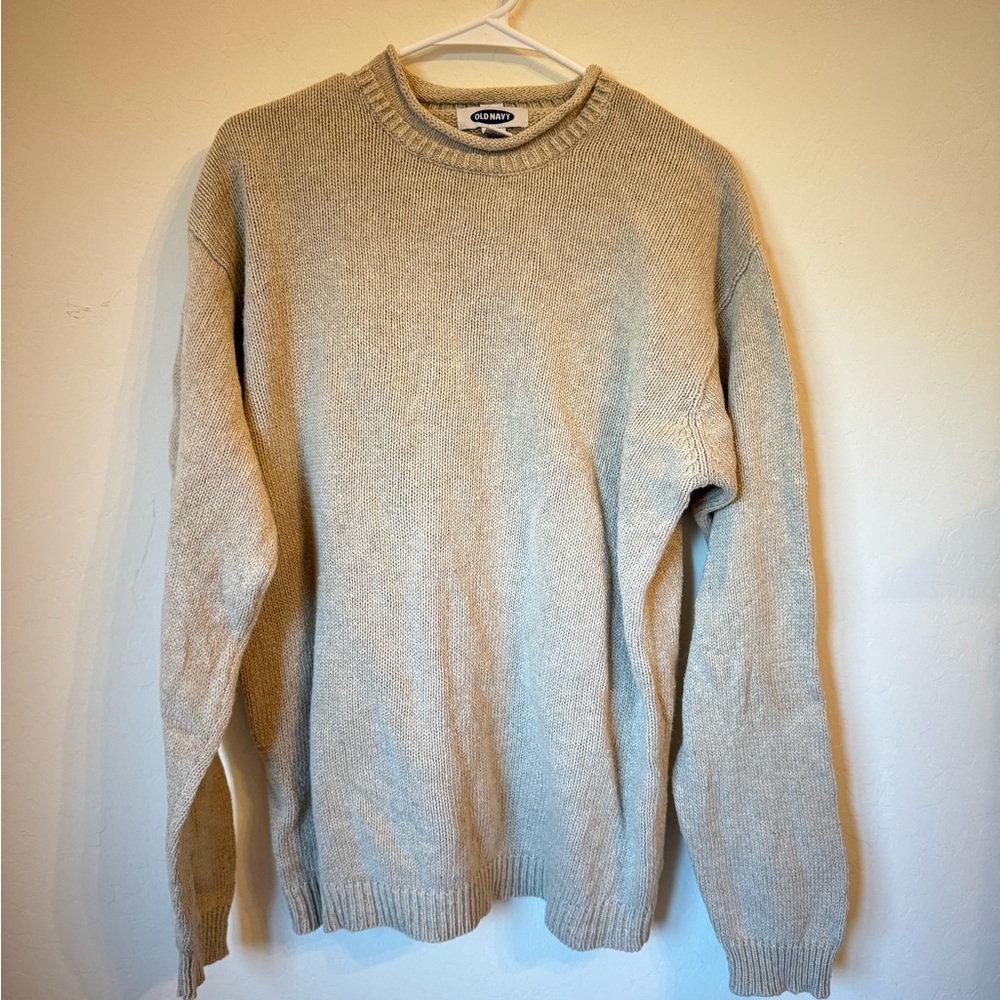 VTG Old Navy Sweater Womens L Beige Brown Linen Cotton Oversized Grandpacore